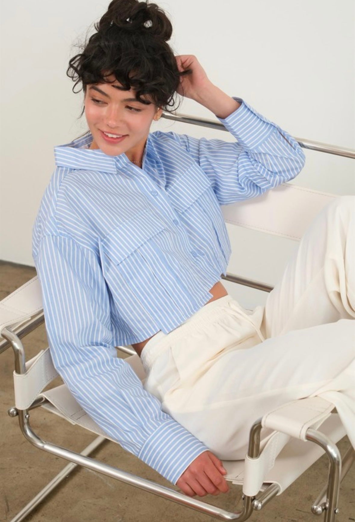 Stripped Cropped Button Down