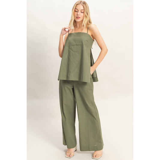 Spaghetti Strap Top & Wide-Leg Pants Set