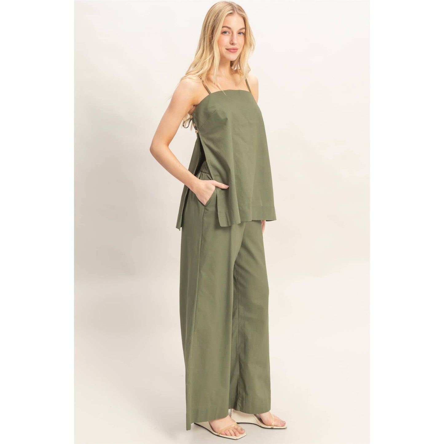 Spaghetti Strap Top & Wide-Leg Pants Set