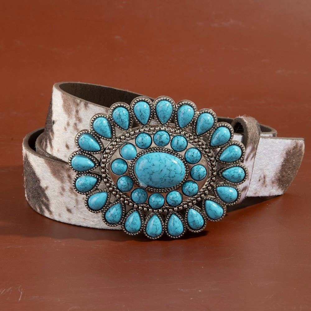 Western Cow Stone Buckle Belt