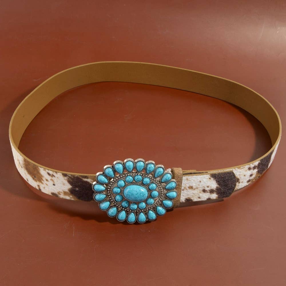 Western Cow Stone Buckle Belt