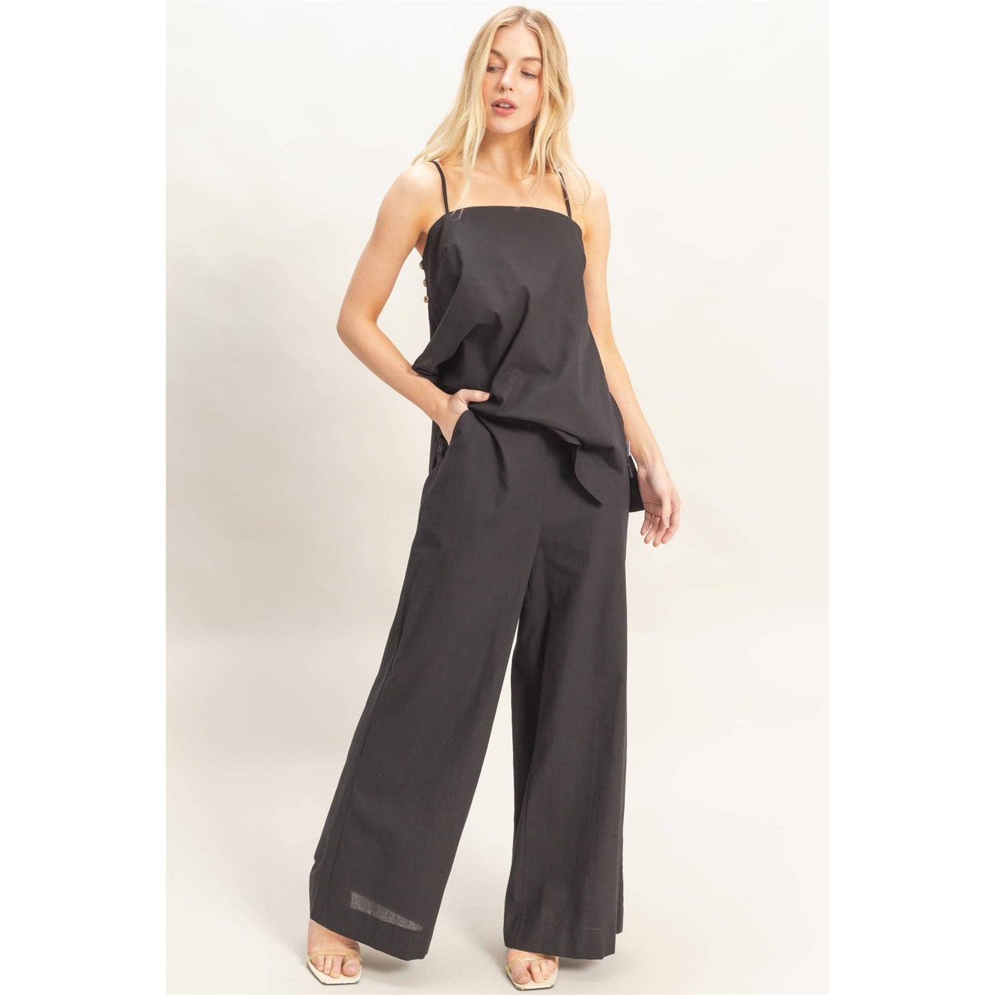Spaghetti Strap Top & Wide-Leg Pants Set