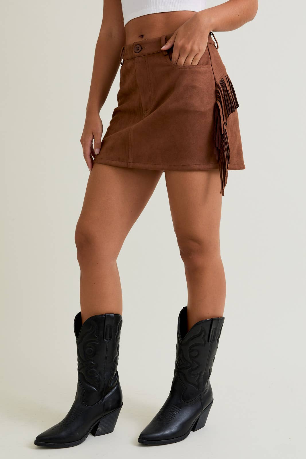 FRINGE SUEDE SKIRT