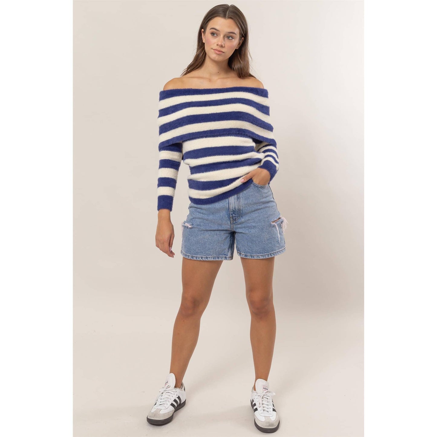 Striped Off-Shoulder Sweater