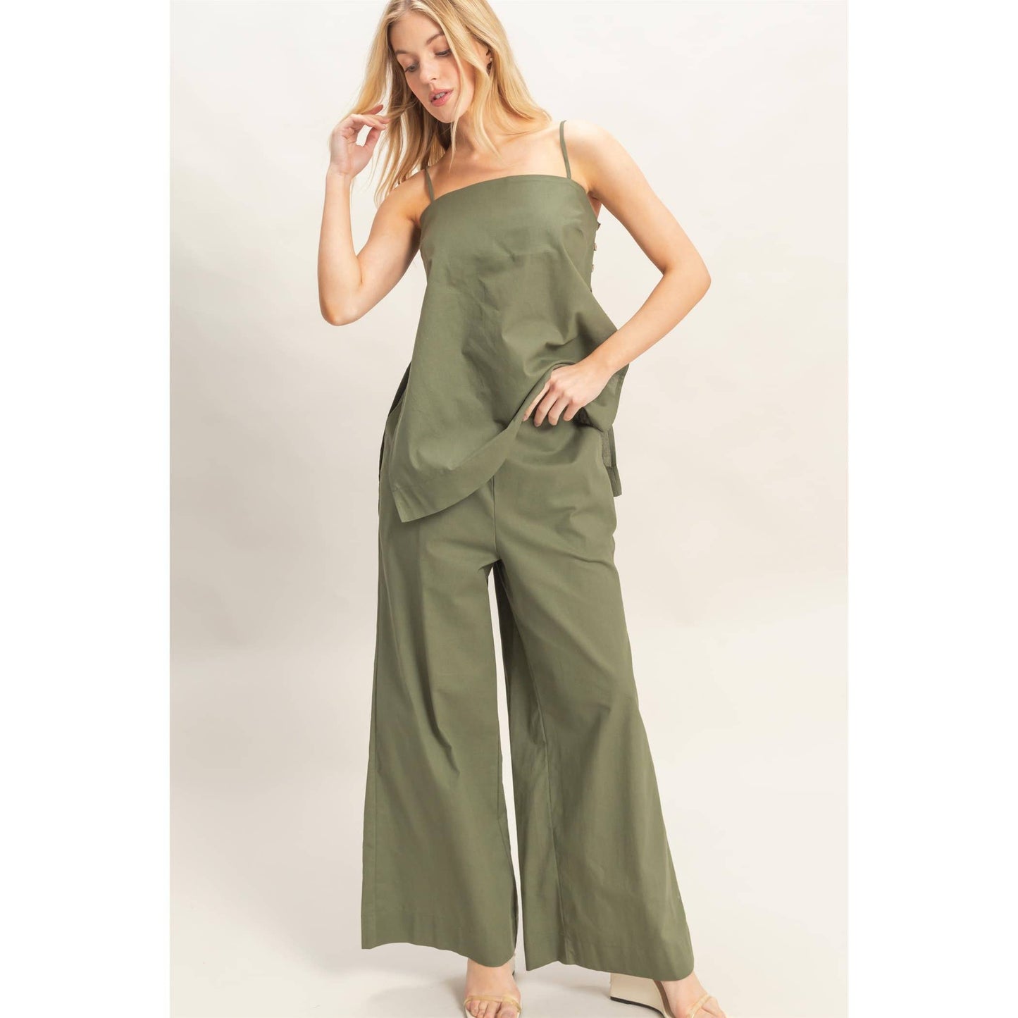 Spaghetti Strap Top & Wide-Leg Pants Set
