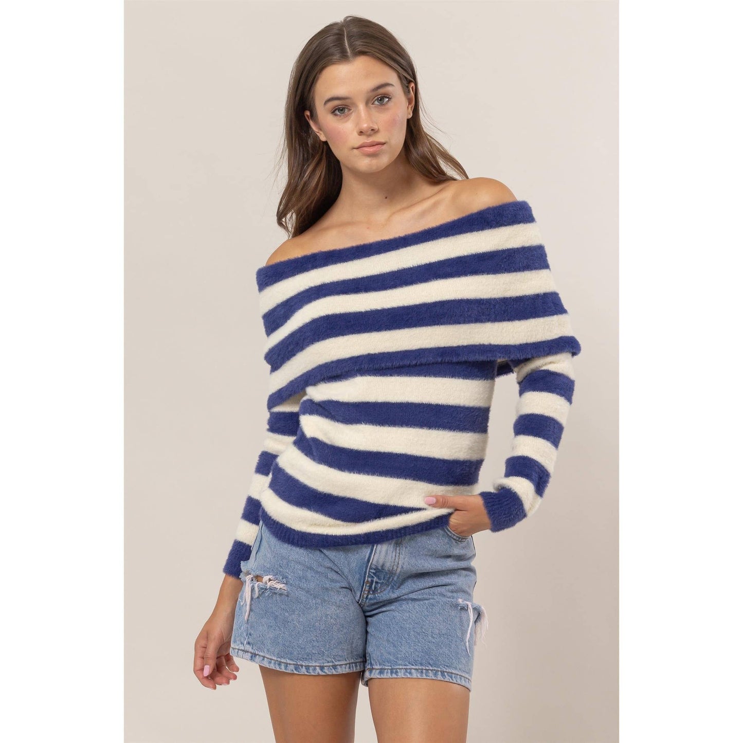 Striped Off-Shoulder Sweater
