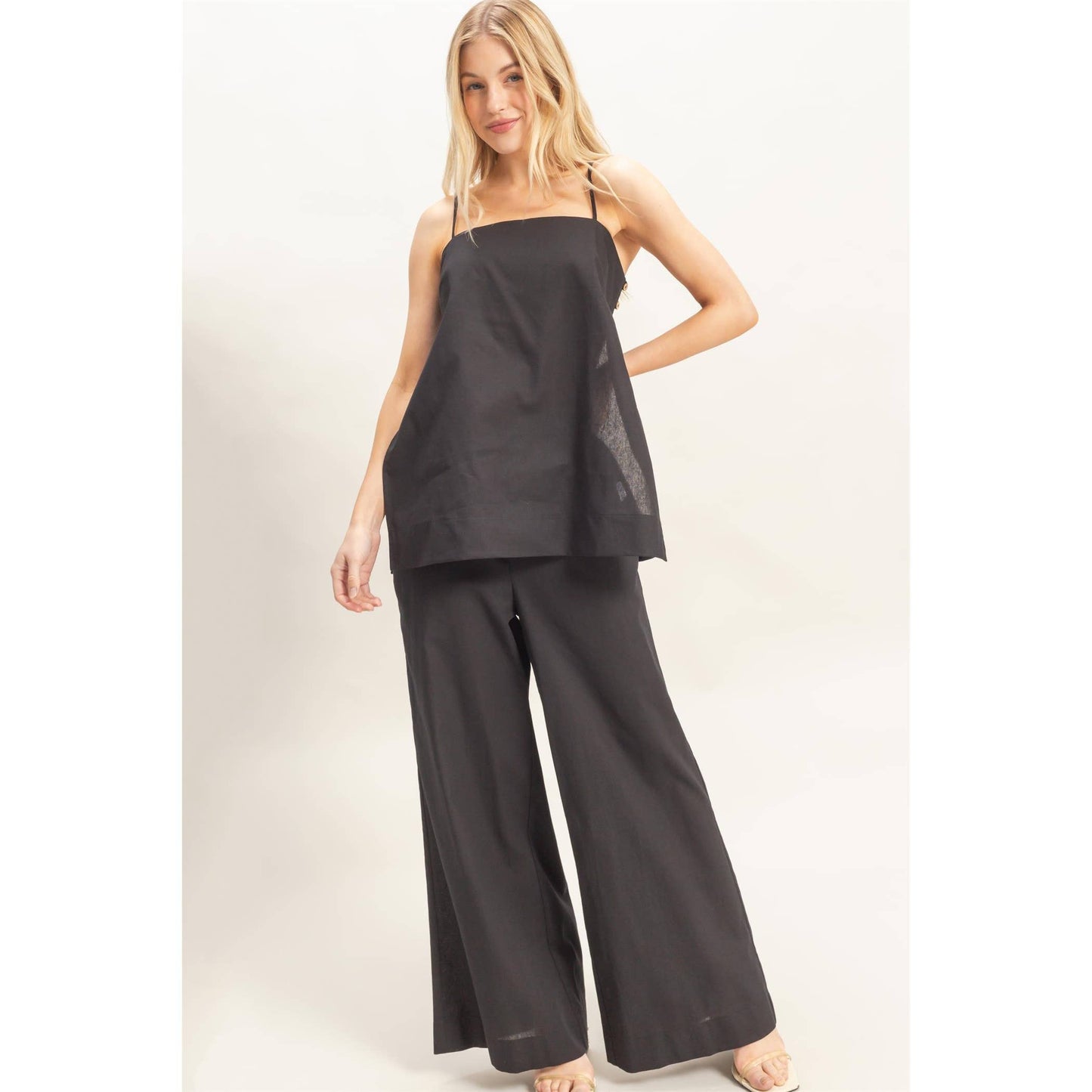 Spaghetti Strap Top & Wide-Leg Pants Set