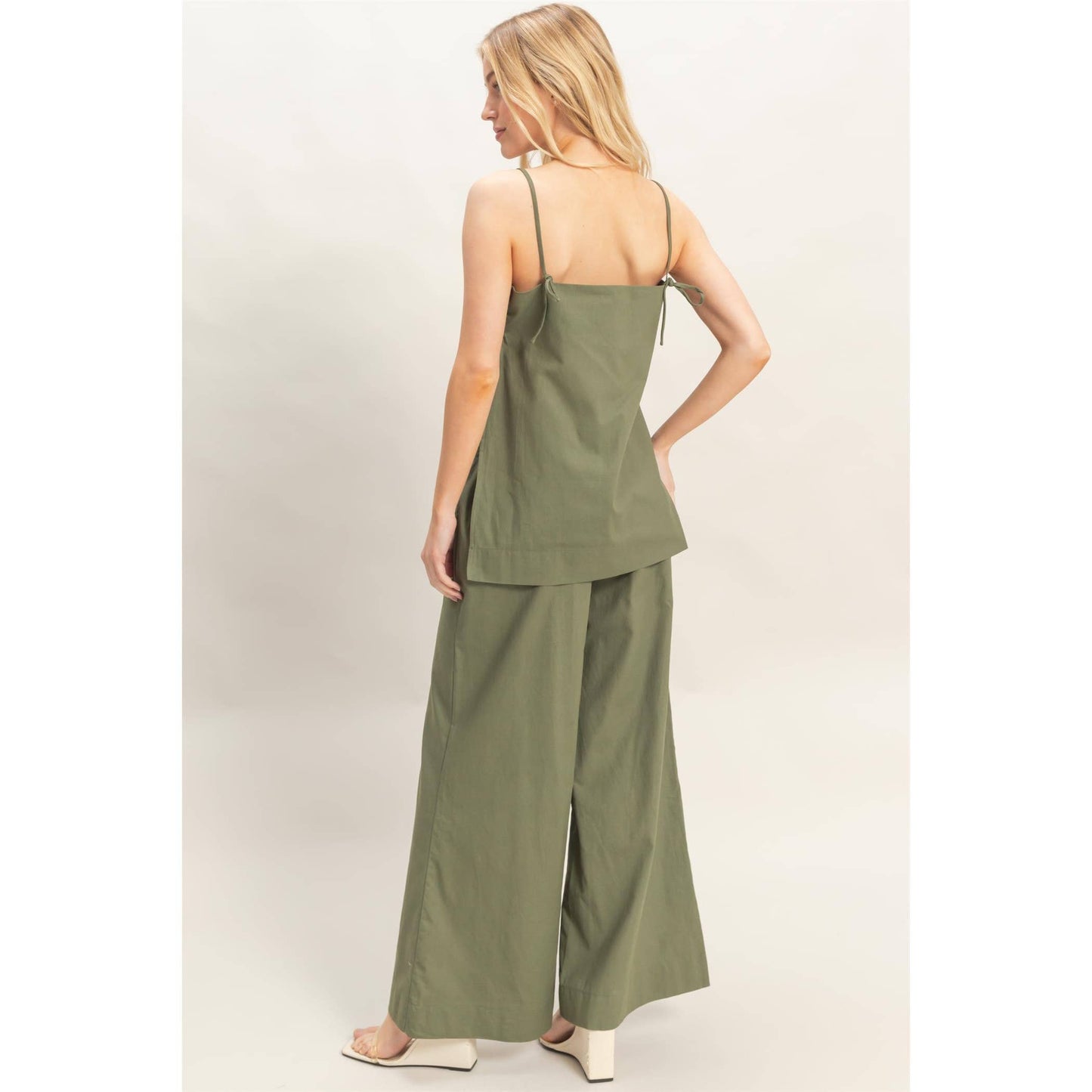 Spaghetti Strap Top & Wide-Leg Pants Set