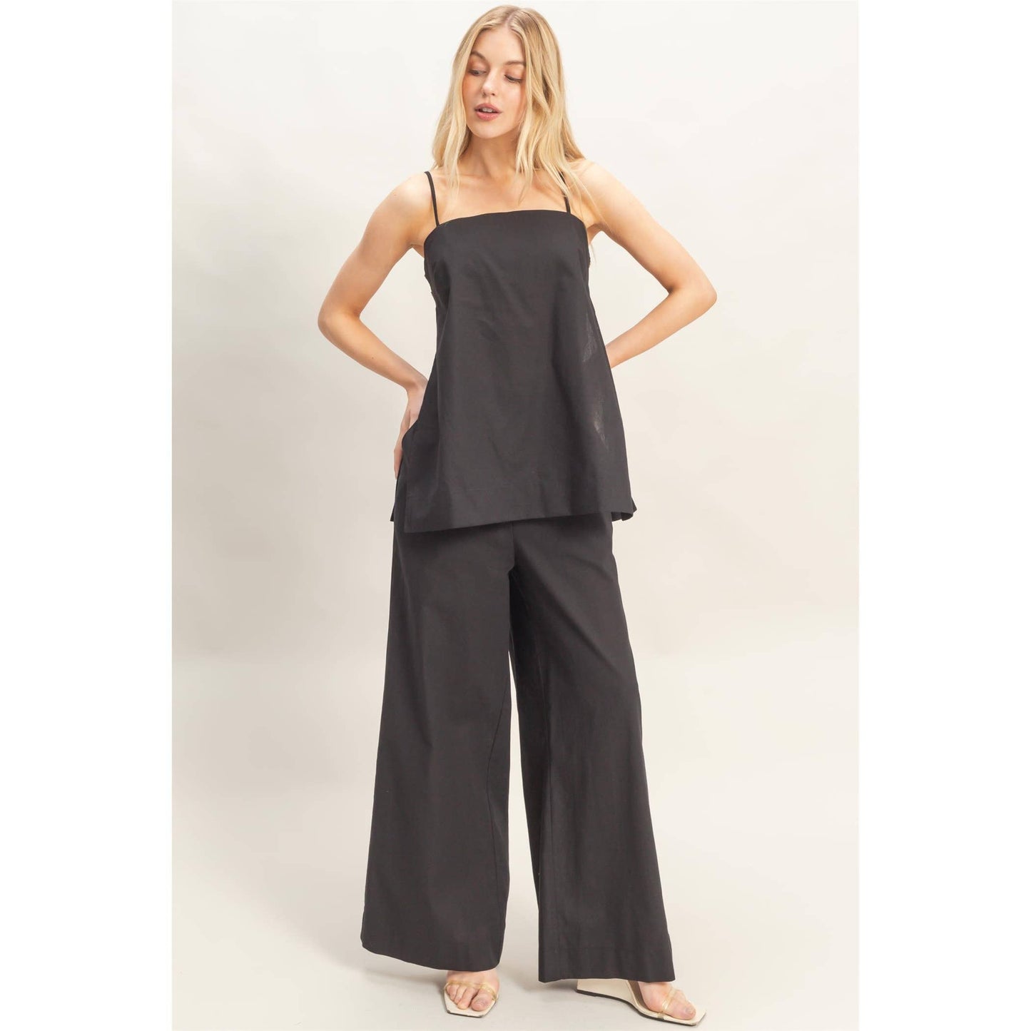 Spaghetti Strap Top & Wide-Leg Pants Set